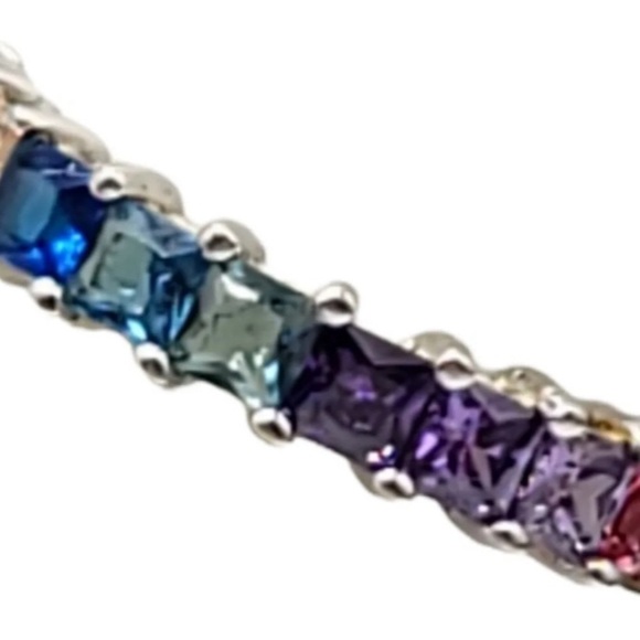 GM CN 925 Sterling Silver 3 mm Rainbow CZs Eternity Ring Size 6 Gay Pride 3g New - Picture 15 of 15